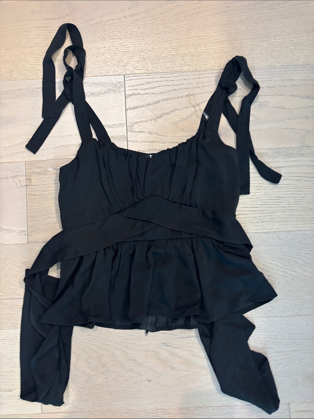 Black Tie-Shoulder Peplum Tank Top